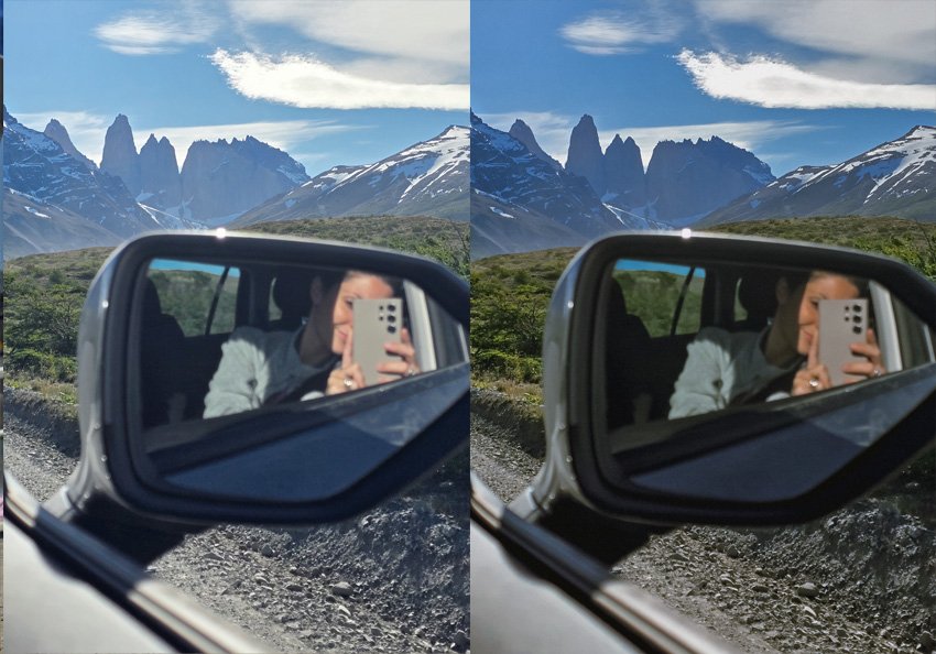 Antes y después del preset de regalo, en Torres del Paine