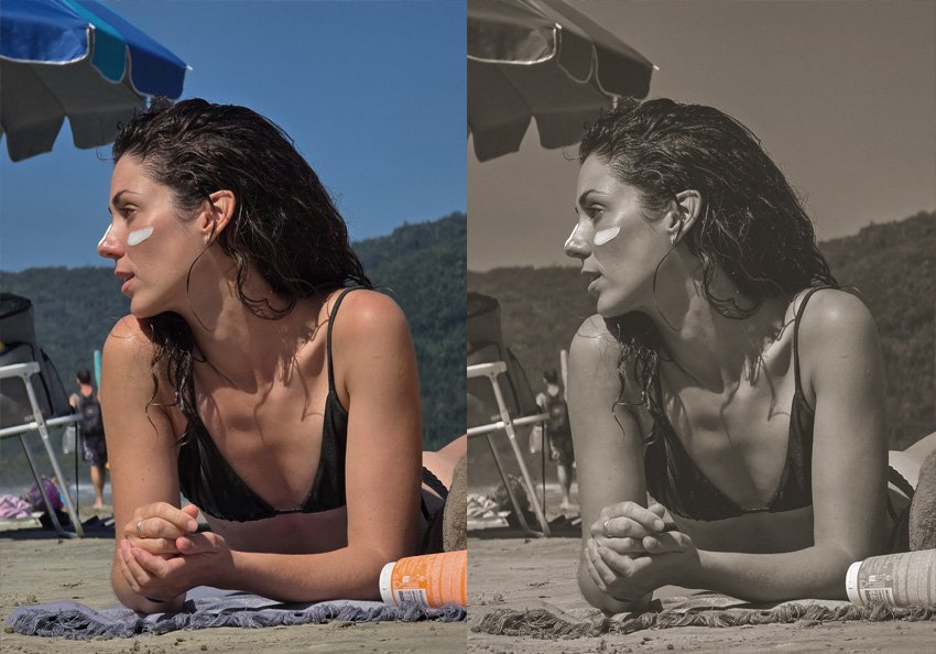 Antes y después del preset Monocromático