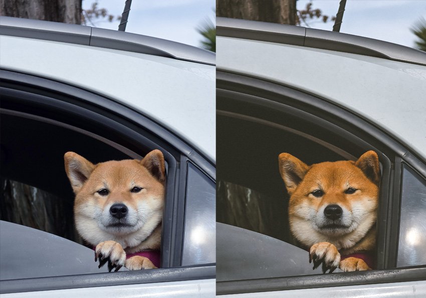 Antes y después del preset Un toque vintage