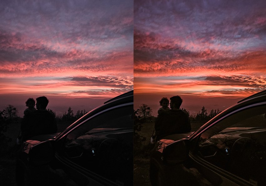 Antes y después del preset Landscape