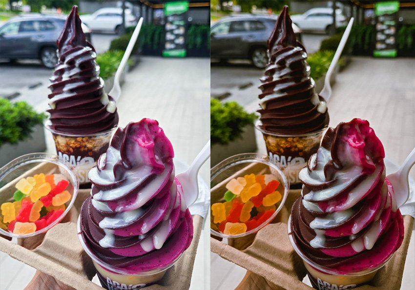 Antes y después del preset Greenish
