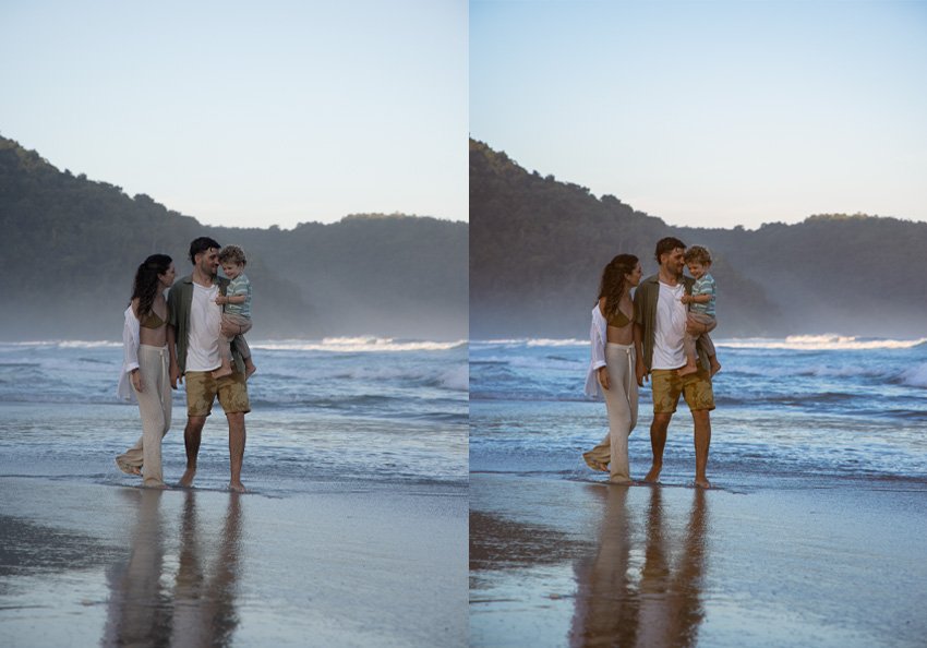 Antes y después del preset Calidez